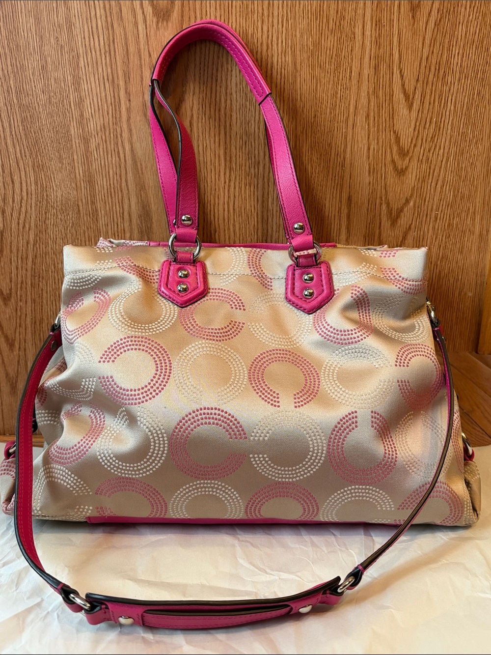 Vintage Y2K Coach Pink Signature Circle Tote with Matching Wristlet - Picture 4 of 11